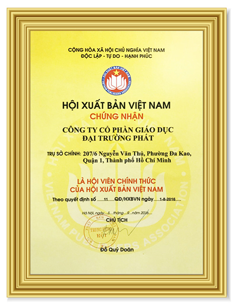 Bằng chứng nhận của Hội xuất bản Việt Nam